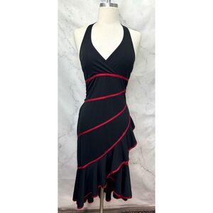 Vtg Y2k Asymmetrical Venus Dress S Halter Ruffled Tiered Vamp Goth Black Bratz